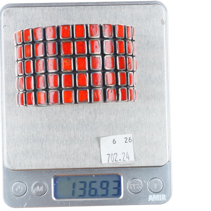 6.75" Federico Jimenez Mediterranean coral squares sterling silver cuff bracelet