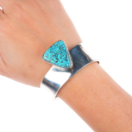 6" Bobby Tewa Hopi inside turquoise/coral inlaid sterling silver cuff bracelet