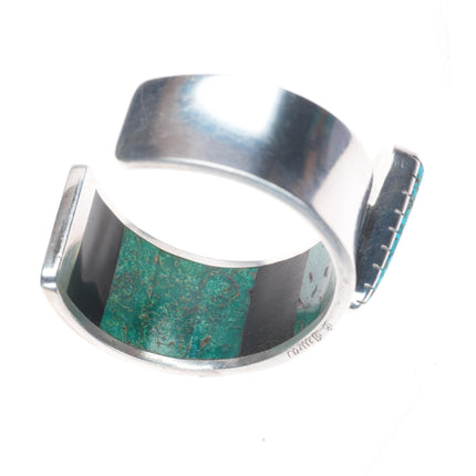 6" Bobby Tewa Hopi inside turquoise/coral inlaid sterling silver cuff bracelet
