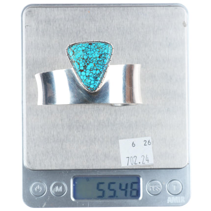 6" Bobby Tewa Hopi inside turquoise/coral inlaid sterling silver cuff bracelet