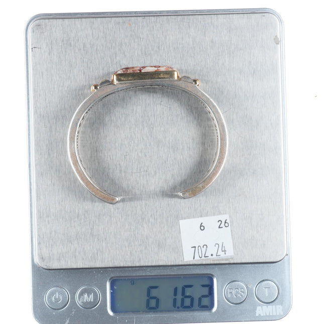 6.1" Orville Tsinnie Navajo 14k gold/Sterling silver Wild Horse cuff bracelet