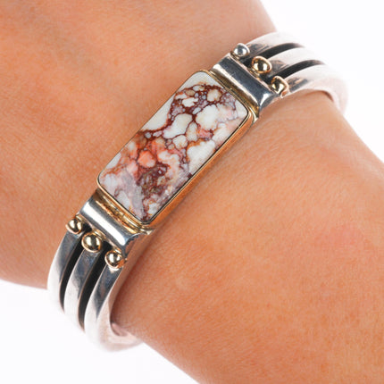 6.1" Orville Tsinnie Navajo 14k gold/Sterling silver Wild Horse cuff bracelet