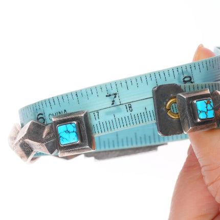 7.4" Native American spiderweb turquoise Tufa Cast sterling silver cuff bracelet