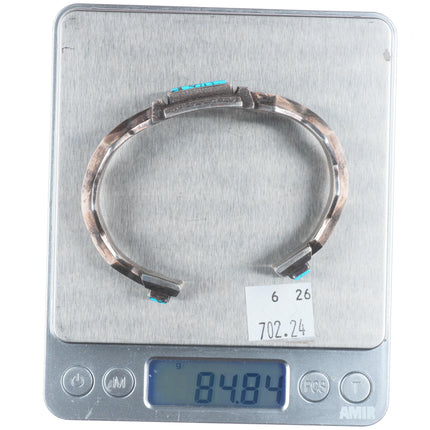 7.4" Native American spiderweb turquoise Tufa Cast sterling silver cuff bracelet