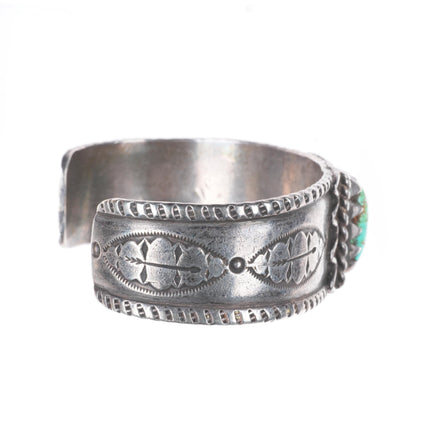7" Vintage Navajo Revival stamped sterling silver turquoise cuff bracelet