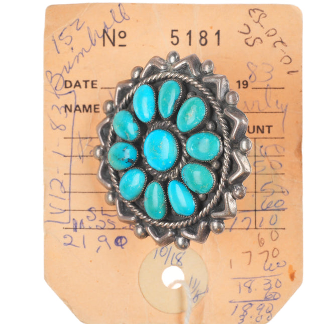 sz7 Lee & Mary Weebothee Zuni sterling silver high grade turquoise cluster ring