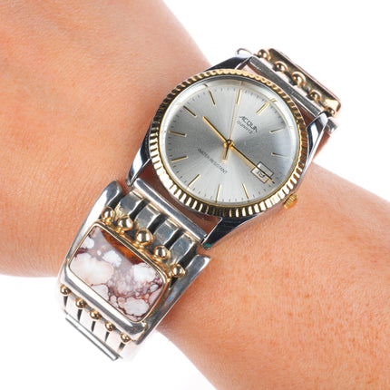 Orville Tsinnie Navajo sterling silver 14k gold Wild Horse watch tips