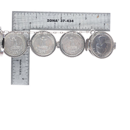 6.25" Vintage southwestern sterling silver turquoise  90% quarters link bracelet