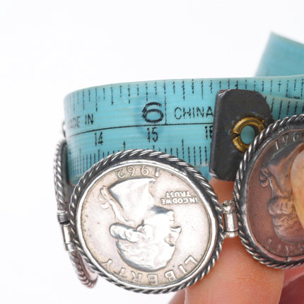 6.25" Vintage southwestern sterling silver turquoise  90% quarters link bracelet