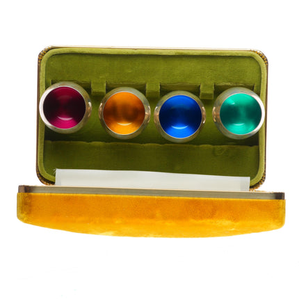 Set Gorham Modernist sterling silver colored enamel footed shot glass set