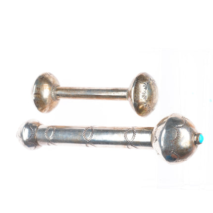 Kirk Smith Navajo & Other sterling silver/turquoise hand stamped baby rattles
