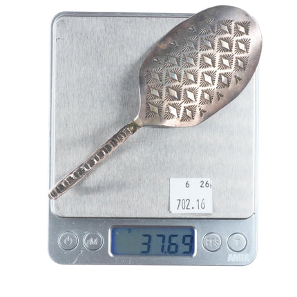 Vintage Navajo hand stamped sterling silver coffee/tea caddy scoop