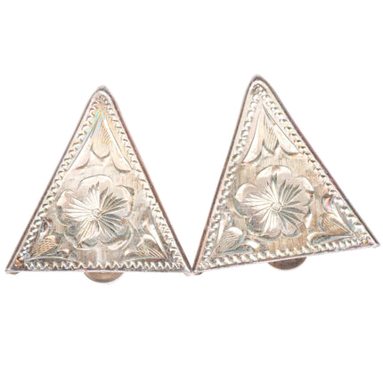 Vintage hand engraved sterling silver collar tips