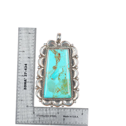 Vintage C Lee Navajo sterling silver repousse turquoise large pendant