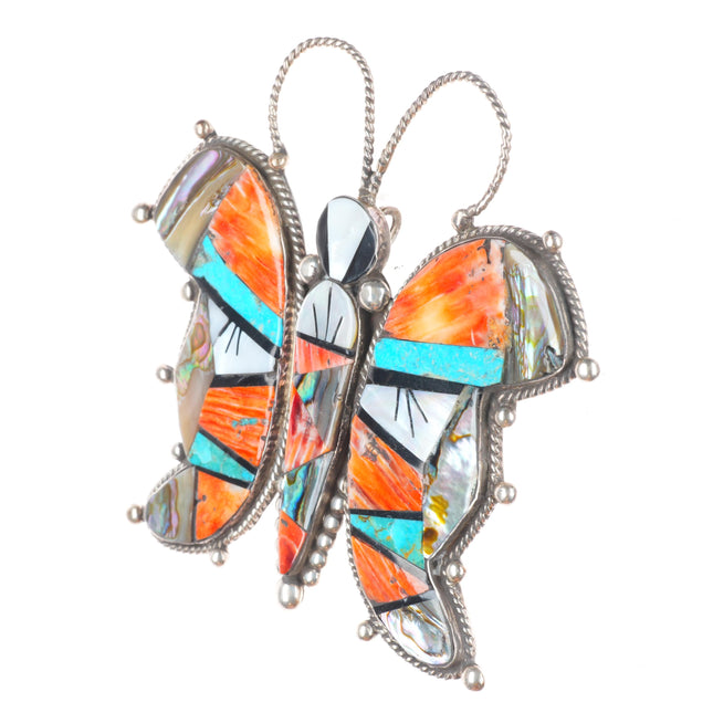 Huge southwestern sterling silver turquoise/spiny oyster butterfly pendant/pin