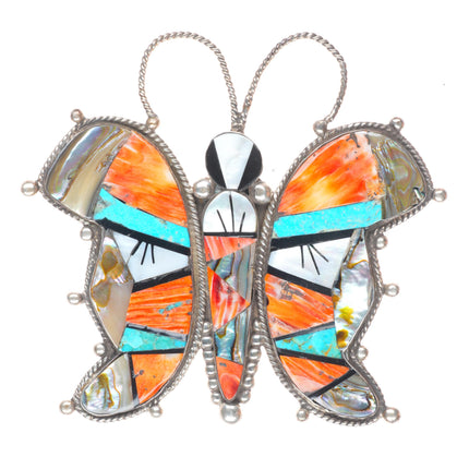 Huge southwestern sterling silver turquoise/spiny oyster butterfly pendant/pin