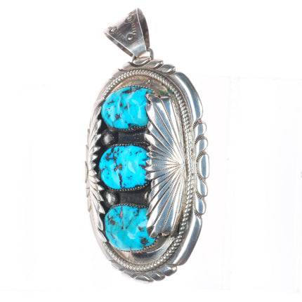 Huge Robert and Bernice Leekya Zuni sterling silver 3 stone turquoise pendant