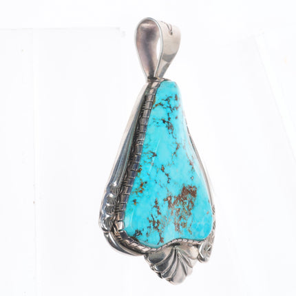Large Vintage RG Navajo sterling silver pendant with nice big turquoise