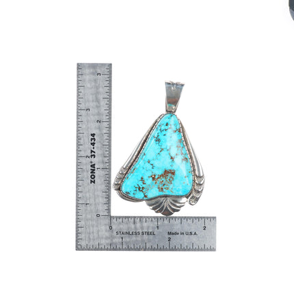 Large Vintage RG Navajo sterling silver pendant with nice big turquoise