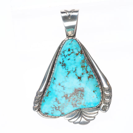 Large Vintage RG Navajo sterling silver pendant with nice big turquoise