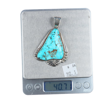 Large Vintage RG Navajo sterling silver pendant with nice big turquoise