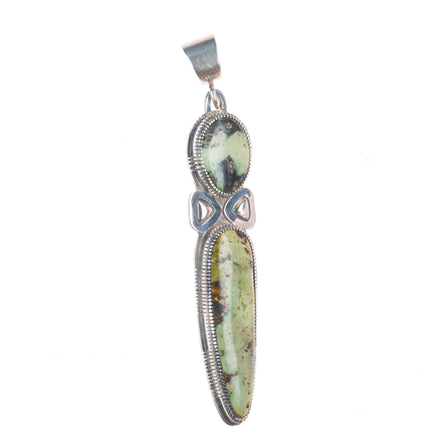 Large Gibson Nez Navajo/Apache sterling silver green turquoise pendant