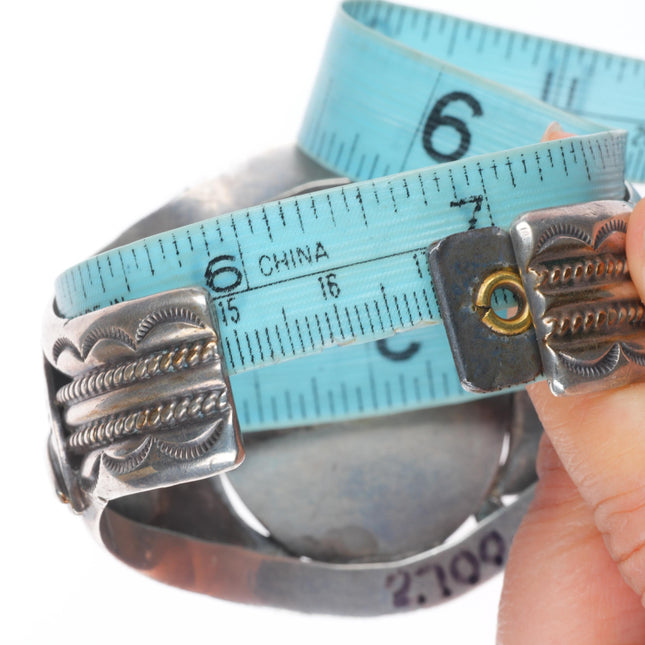 6.7" Jim Yazzie Navajo green turquoise heavy sterling silver cuff bracelet