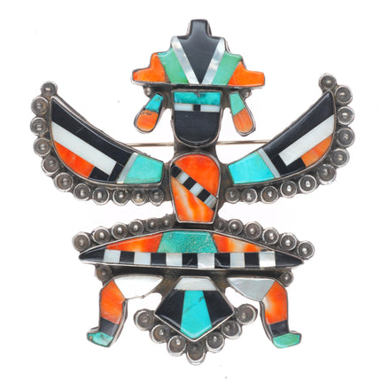 Large 1940's Zuni spiny oyster/turquois/jet knifewing pin/brooch