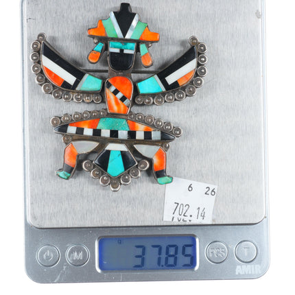Large 1940's Zuni spiny oyster/turquois/jet knifewing pin/brooch