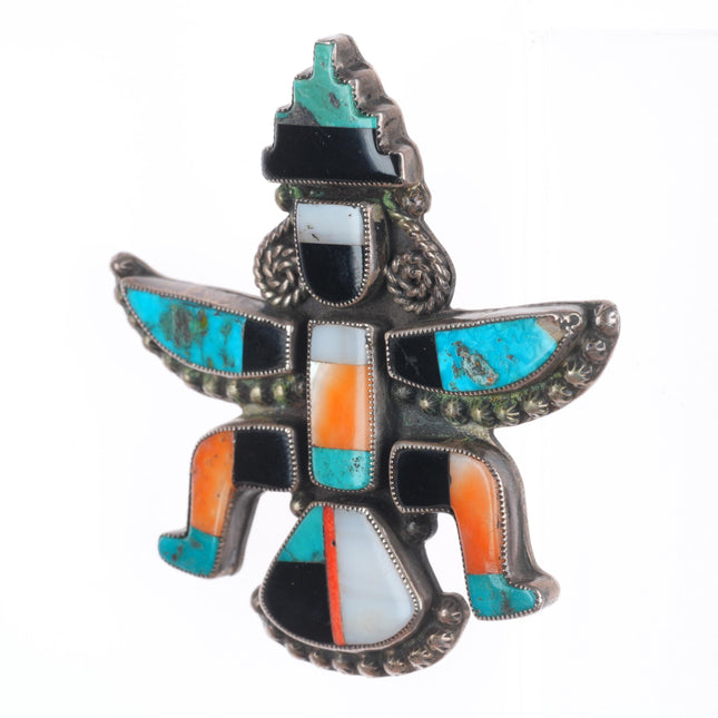 Big 1940's Zuni spiny oyster/turquois/jet knifewing pin/brooch