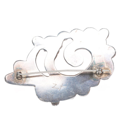 Vintage cast/stamped Zuni sterling silver pin with turquoise
