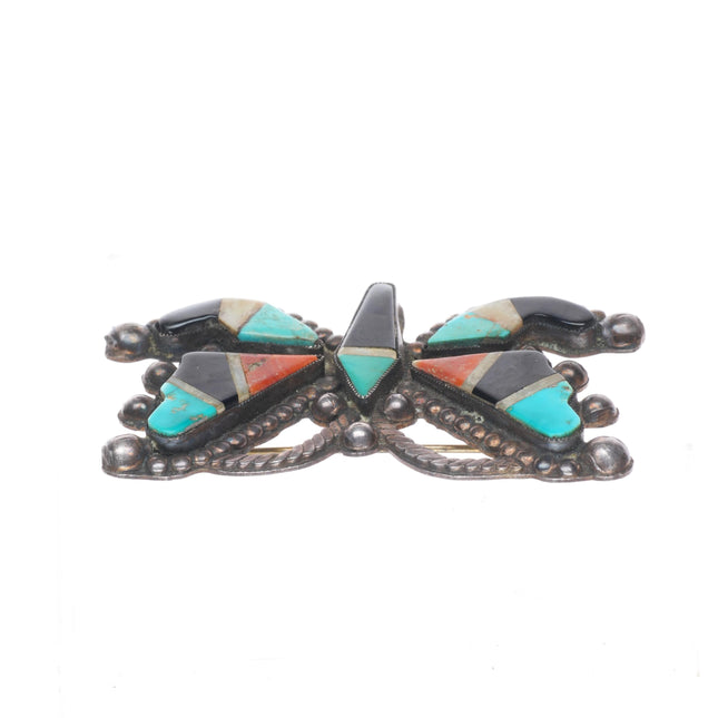 c1940's Vintage Zuni sterling silver turquoise/spiny oyster butterfly brooch/pin