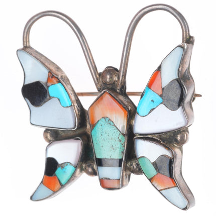 1950's Vintage Zuni sterling silver turquoise/spiny oyster butterfly brooch/pin
