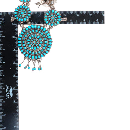 Vintage J Begay Navajo sterling silver squash blossom turquoise cluster necklace