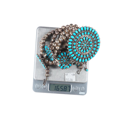 Vintage J Begay Navajo sterling silver squash blossom turquoise cluster necklace