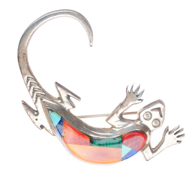 Frank Yazzie Navajo sterling silver-turquoise-coral-sp oyster gecko pin/brooch