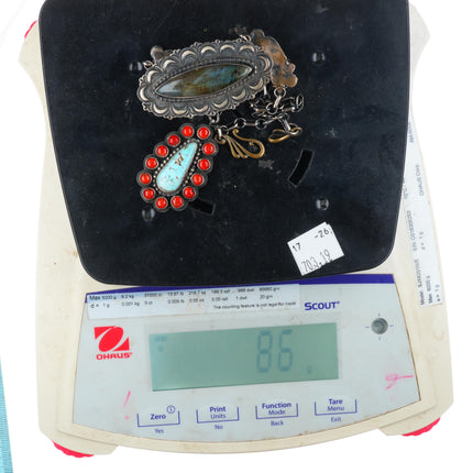 Shawn Cayatineto Navajo sterling silver, turquoise, coral, labradorite necklace