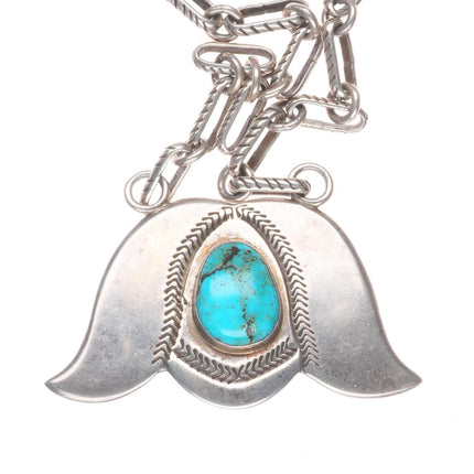Heavy vintage Navajo sterling silver/turquoise desert blossom necklace