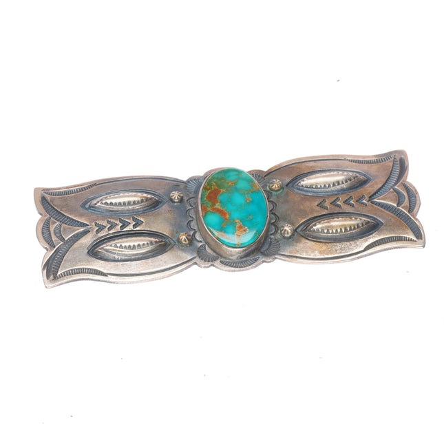 Harry Morgan Navajo sterling silver deep stamped high grade turquoise pin/brooch