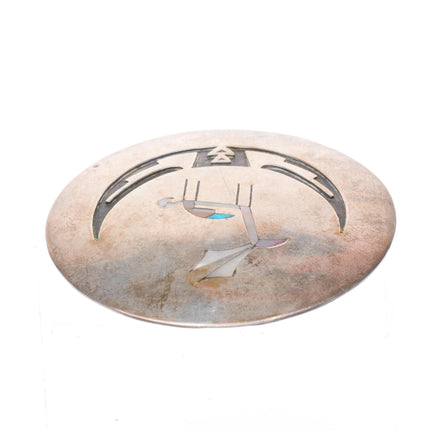 Big Vintage Willie Yazzie Navajo sterling, turquoise/shell inlay pin/brooch