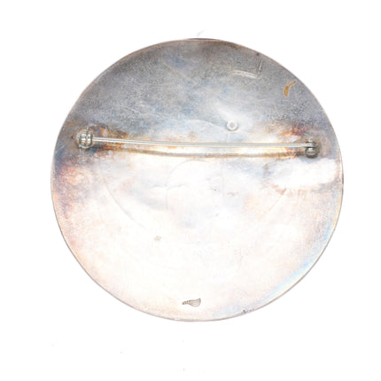 Big Vintage Willie Yazzie Navajo sterling, turquoise/shell inlay pin/brooch