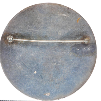 Big Vintage Willie Yazzie Navajo sterling, turquoise/shell inlay pin/brooch