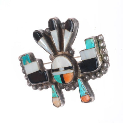 1940's Vintage Zuni sterling silver spiny oyster, turquoise Tablita brooch/pin
