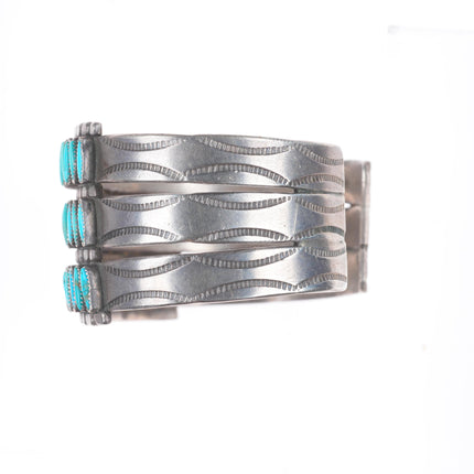 6.1"  40's-50's vintage Zuni needlepoint turquoise sterling silver cuff bracelet