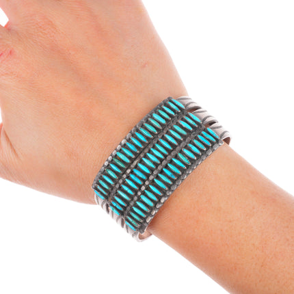 6.1"  40's-50's vintage Zuni needlepoint turquoise sterling silver cuff bracelet