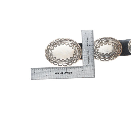 42" vintage Navajo deep stamped sterling silver concho belt H