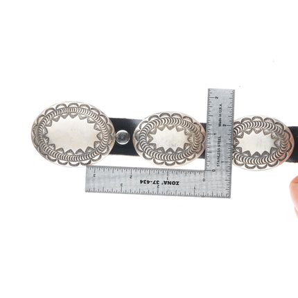 42" vintage Navajo deep stamped sterling silver concho belt H