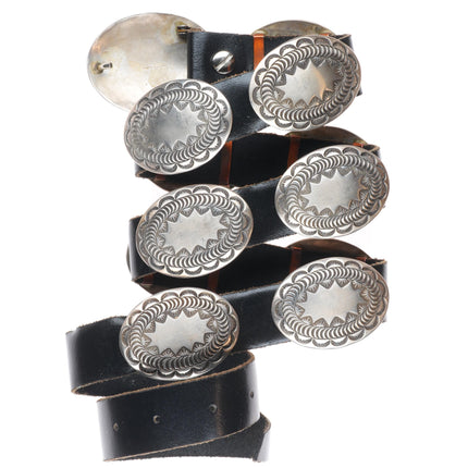 42" vintage Navajo deep stamped sterling silver concho belt H