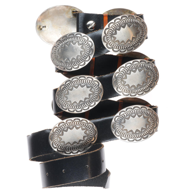 42" vintage Navajo deep stamped sterling silver concho belt H