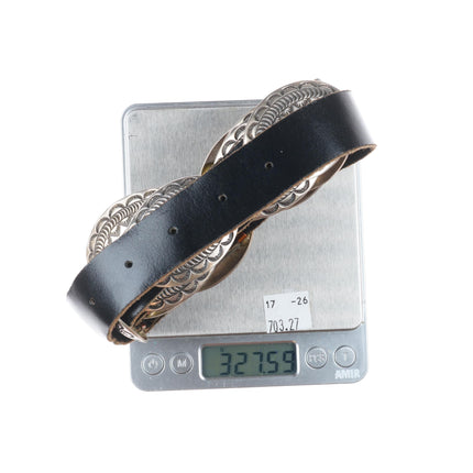 42" vintage Navajo deep stamped sterling silver concho belt H